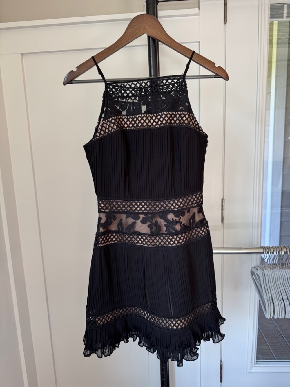 Adelyn Rae Black Lace-Trim Mini Dress